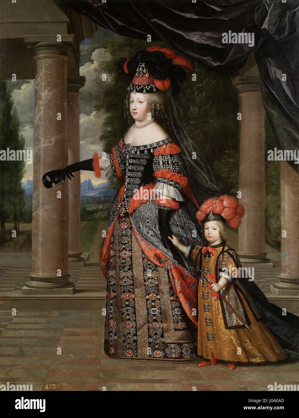 Queen Marie Thérèse and her son the Dauphin of France, dated circa 1663 by Charles Beaubrun Stock Photo