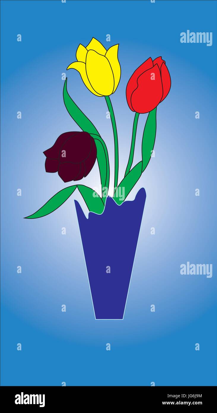 Vase with three tulips on a blue background Stock Vector Image & Art ...
