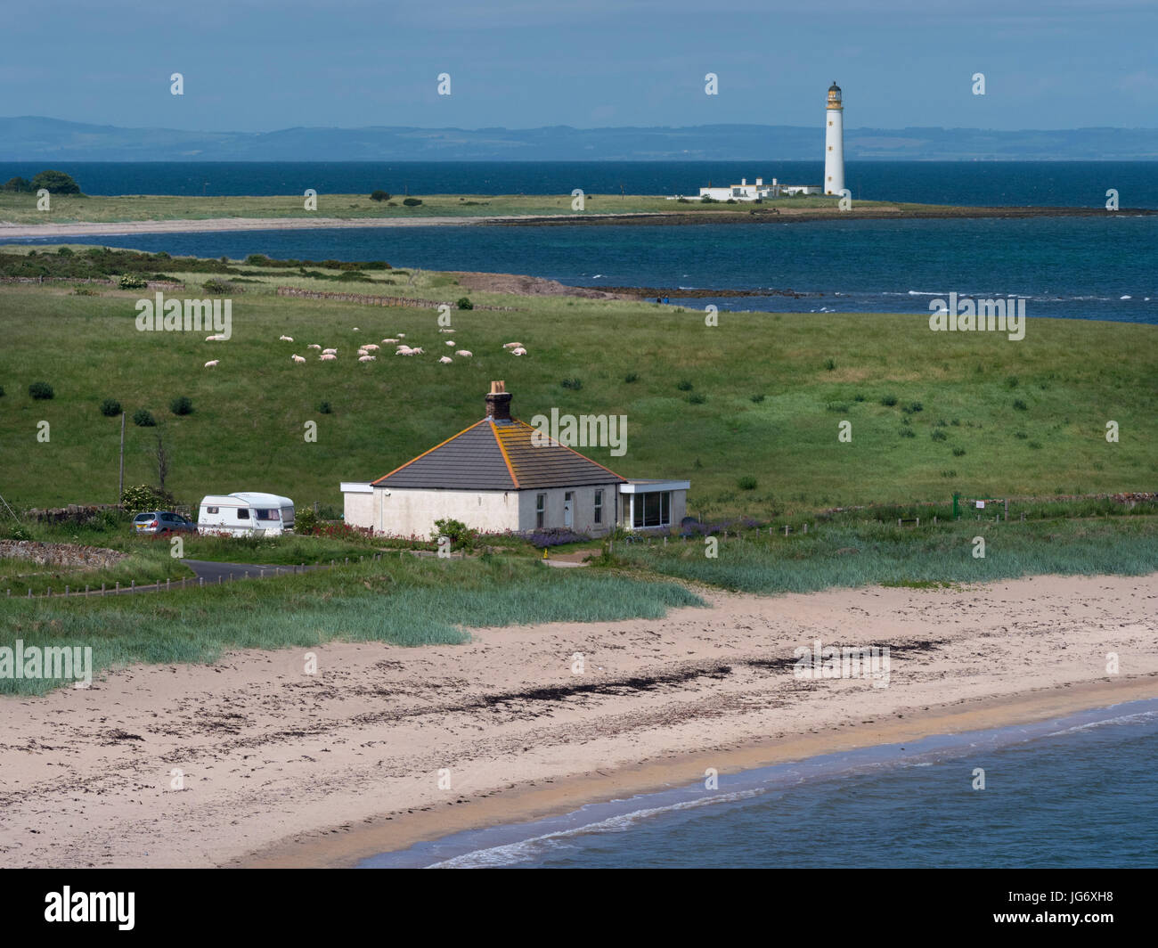 lighthouse at Barns Ness south of Dunbar, Scotland, UK Stock Photo