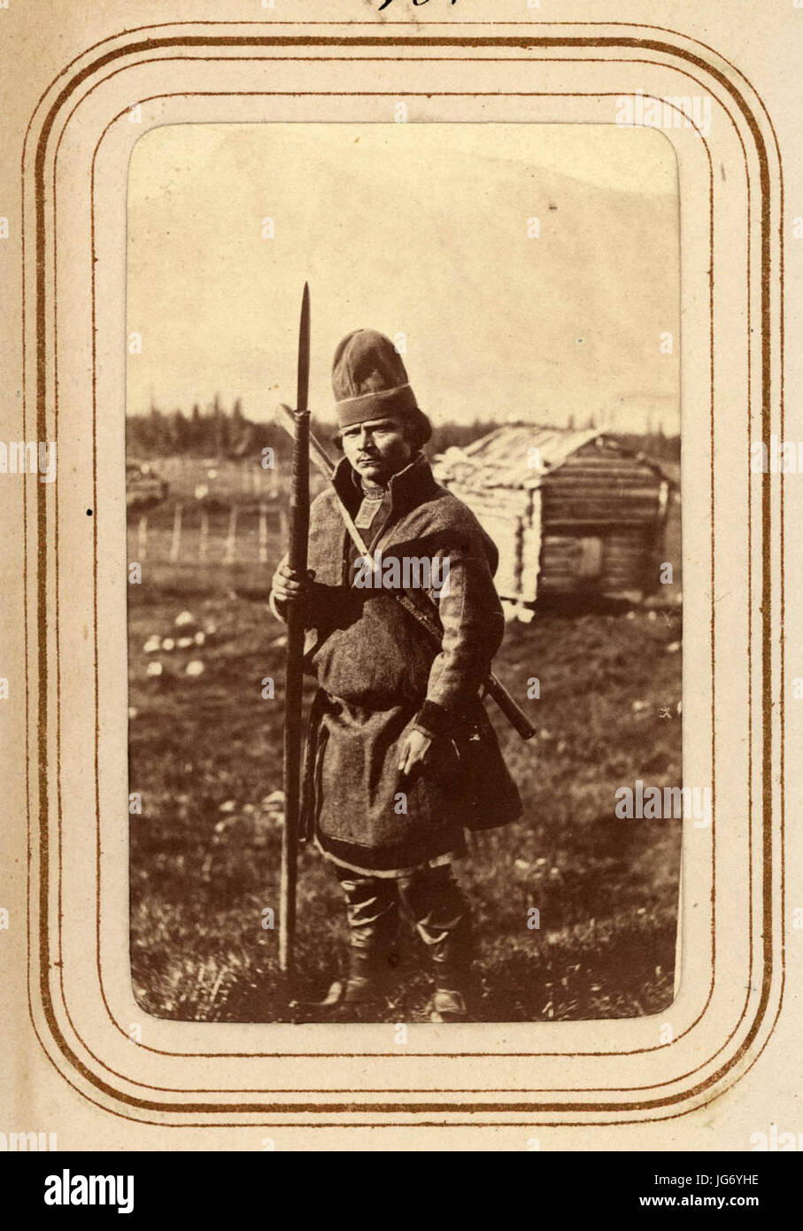 Samisk man med spjut. Lotten von Düben 1868 - Nordiska Museet - NMA.0033092 1 Stock Photo