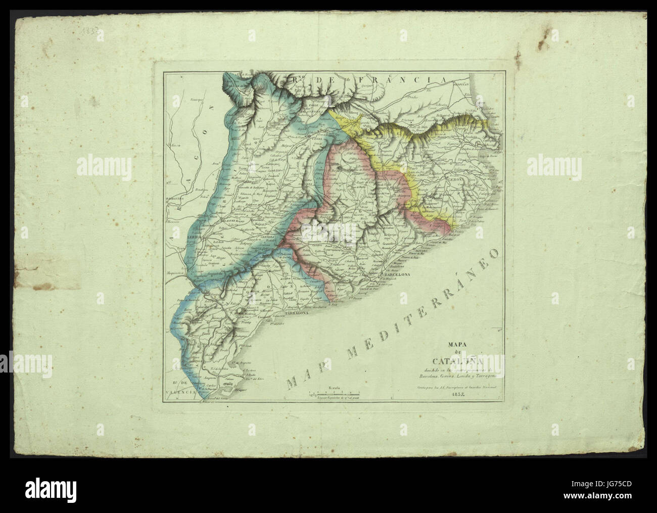 Mapa de ơataluơ3B1a dividido en las cuatro provincias de Barcelona, Gerona, Lerida y Tarragona Stock Photo