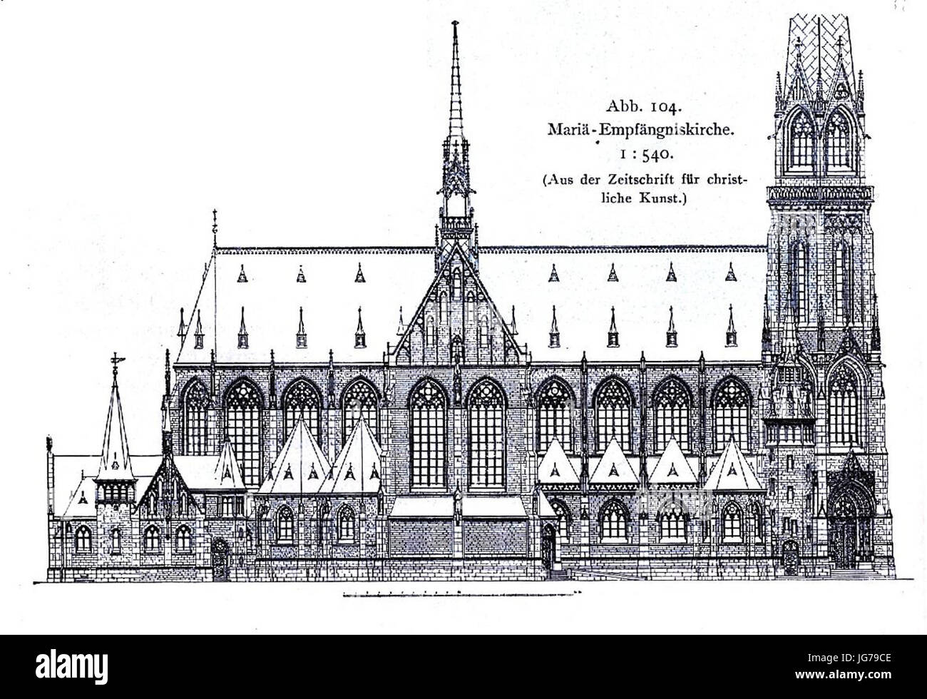 St. Mariä Empfängniskirche in Düsseldorf, 1894 bis 1896, Dombaumeister Ludwig Becker aus Mainz, Längenansicht Stock Photo
