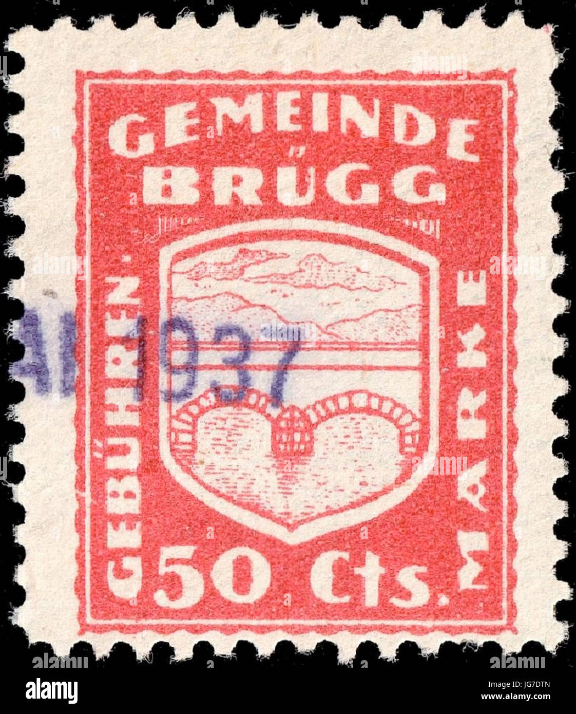 Switzerland Brügg 1935 revenue 50c - 9 Stock Photo