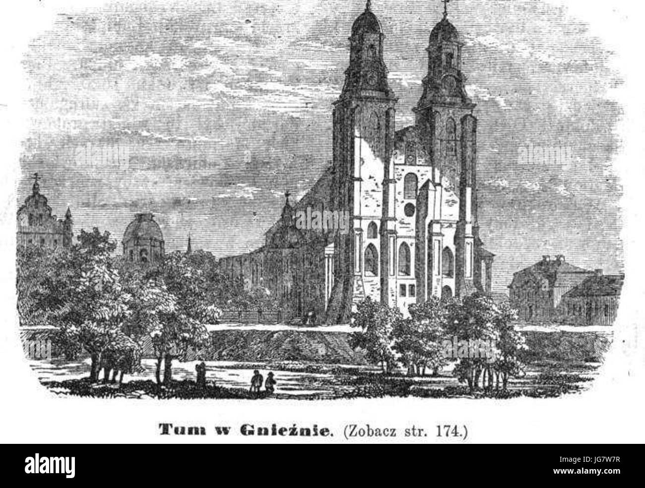Tum w Gnieźnie. Drzeworyt z XIX w. Stock Photo