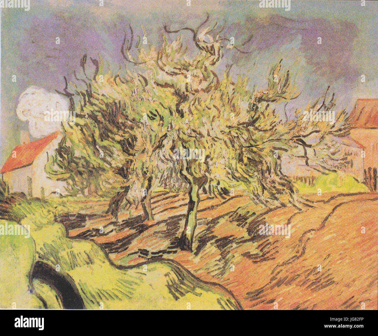 Van Gogh - Landschaft mit drei Bäumen und Häuschen Stock Photo