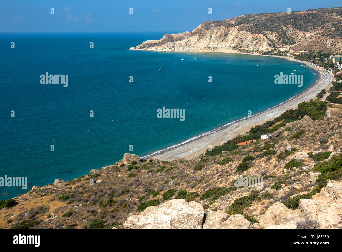 Sea and coastline view from a rocky height. Pissouri bay, Cyprus Stock Photo