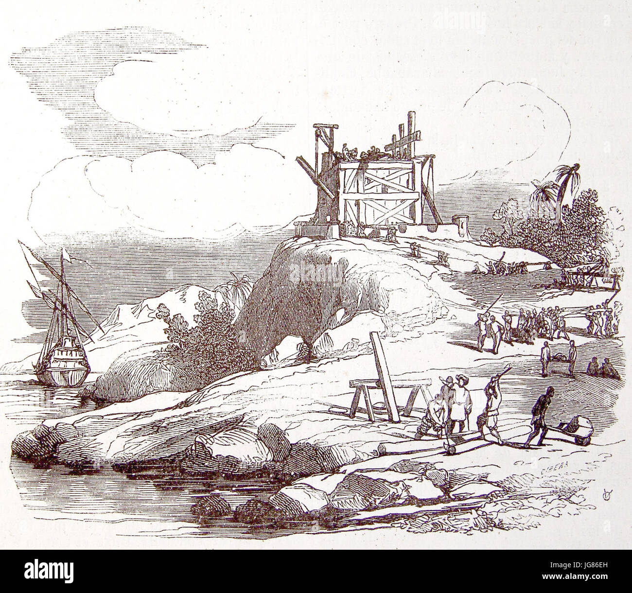 Vida y viajes de Cristobal Colón, 1851 Construcción de la fortaleza de La Navidad (3819531625) Stock Photo