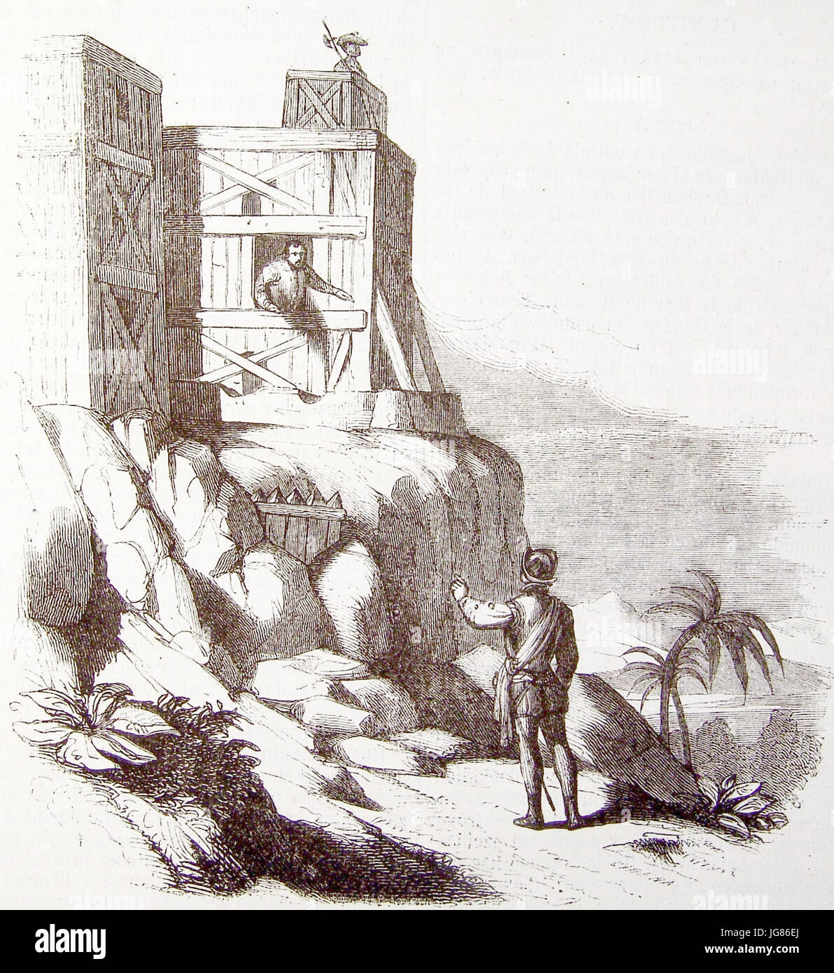 Vida y viajes de Cristobal Colón, 1851 Entrevista del Adelantado y RoldơA1n en el fuerte de la Concepción (3819532971) Stock Photo