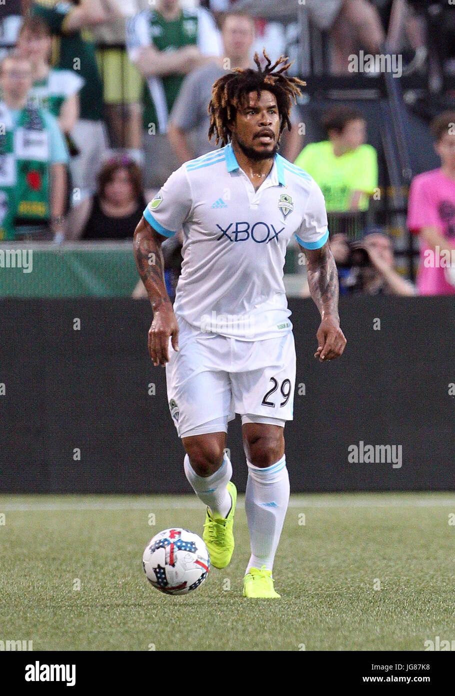 June 25, 2017. Seattle Sounders defender Roman Torres (29) during the MLS match between the visiting Seattle Sounders and the Portland Timbers at Providence Park, Portland, OR. Larry C. Lawson/CSM Stock Photo
