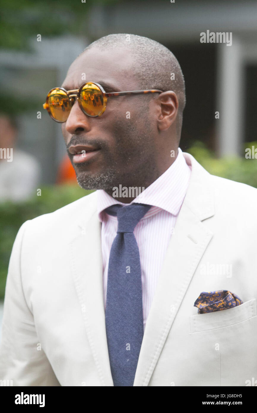 London, UK. 4th July, 2017. Former Arsenal and England football player, Sol Campbell arrives at the All England tennis club on day 2 of the Wimbledon lawn tennis championships Credit: amer ghazzal/Alamy Live News Stock Photo