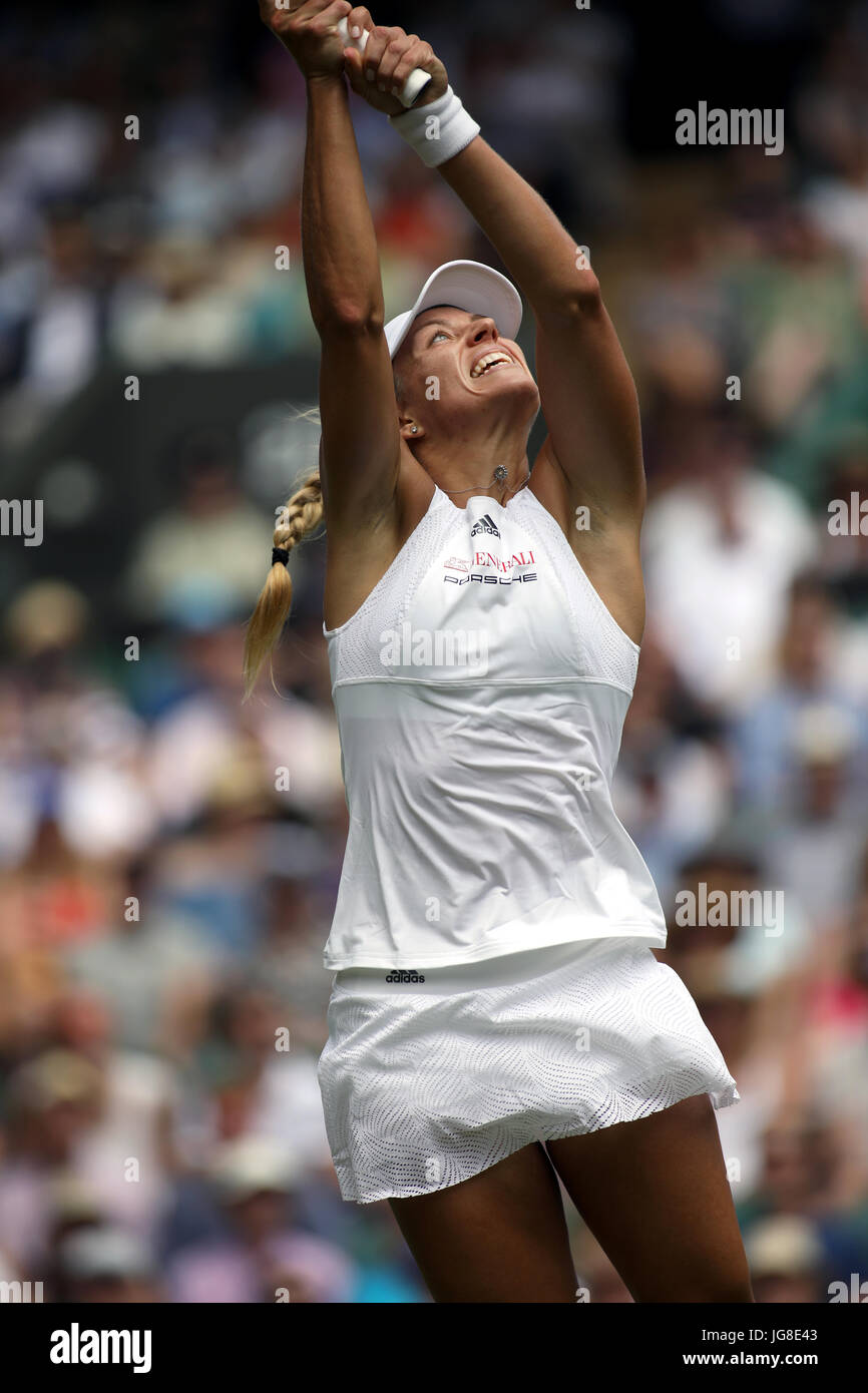London, UK. 04th July, 2017. Angelique Kerber of Germany in action during her first round match at Wimbledon against Irina Falconi of the United States Credit: Adam Stoltman/Alamy Live News Stock Photo