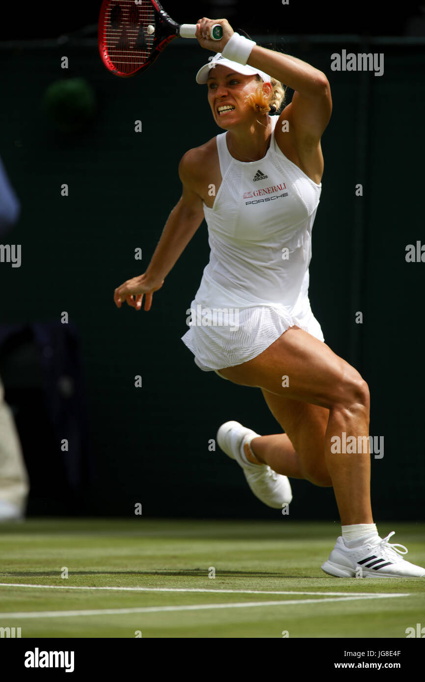 London, UK. 04th July, 2017. Angelique Kerber of Germany in action during her first round match at Wimbledon against Irina Falconi of the United States Credit: Adam Stoltman/Alamy Live News Stock Photo
