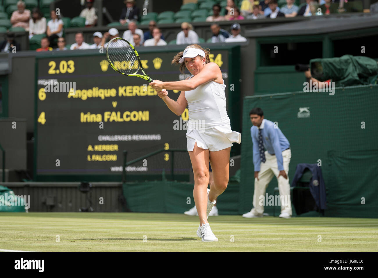London, UK. 4th Jul, 2017. The Wimbledon Tennis Championships 2017 held at The All, UK. 04th July, 2017. Lawn Tennis and Croquet Club, London, England, UK. LADIES' SINGLES - FIRST ROUND. Angelique Kerber (GER) [1]v Irina Falconi (USA), on Centre Court. Pictured:- Irina Falconi Credit: Duncan Grove/Alamy Live News Stock Photo