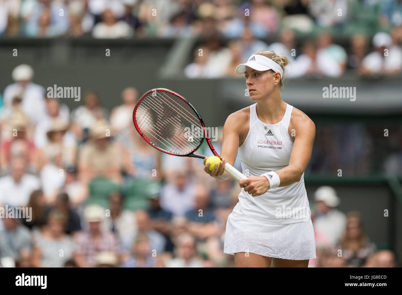 London, UK. 4th Jul, 2017. The Wimbledon Tennis Championships 2017 held at The All, UK. 04th July, 2017. Lawn Tennis and Croquet Club, London, England, UK. LADIES' SINGLES - FIRST ROUND. Angelique Kerber (GER) [1]v Irina Falconi (USA), on Centre Court. Pictured:- Angelique Kerber Credit: Duncan Grove/Alamy Live News Stock Photo
