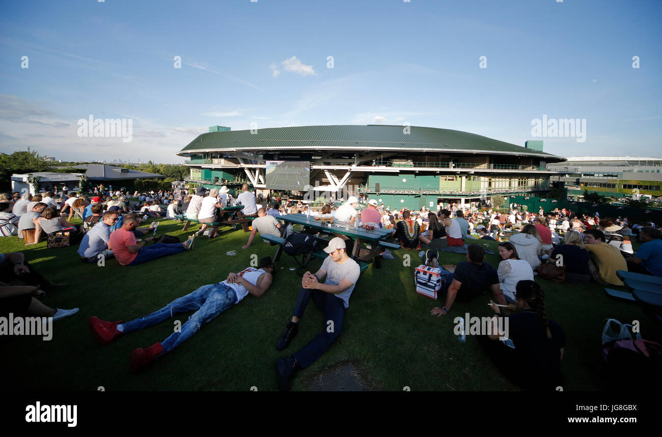 COURT 1 FROM HENMAN HILL IN THE LATE SUNSHINE, THE WIMBLEDON