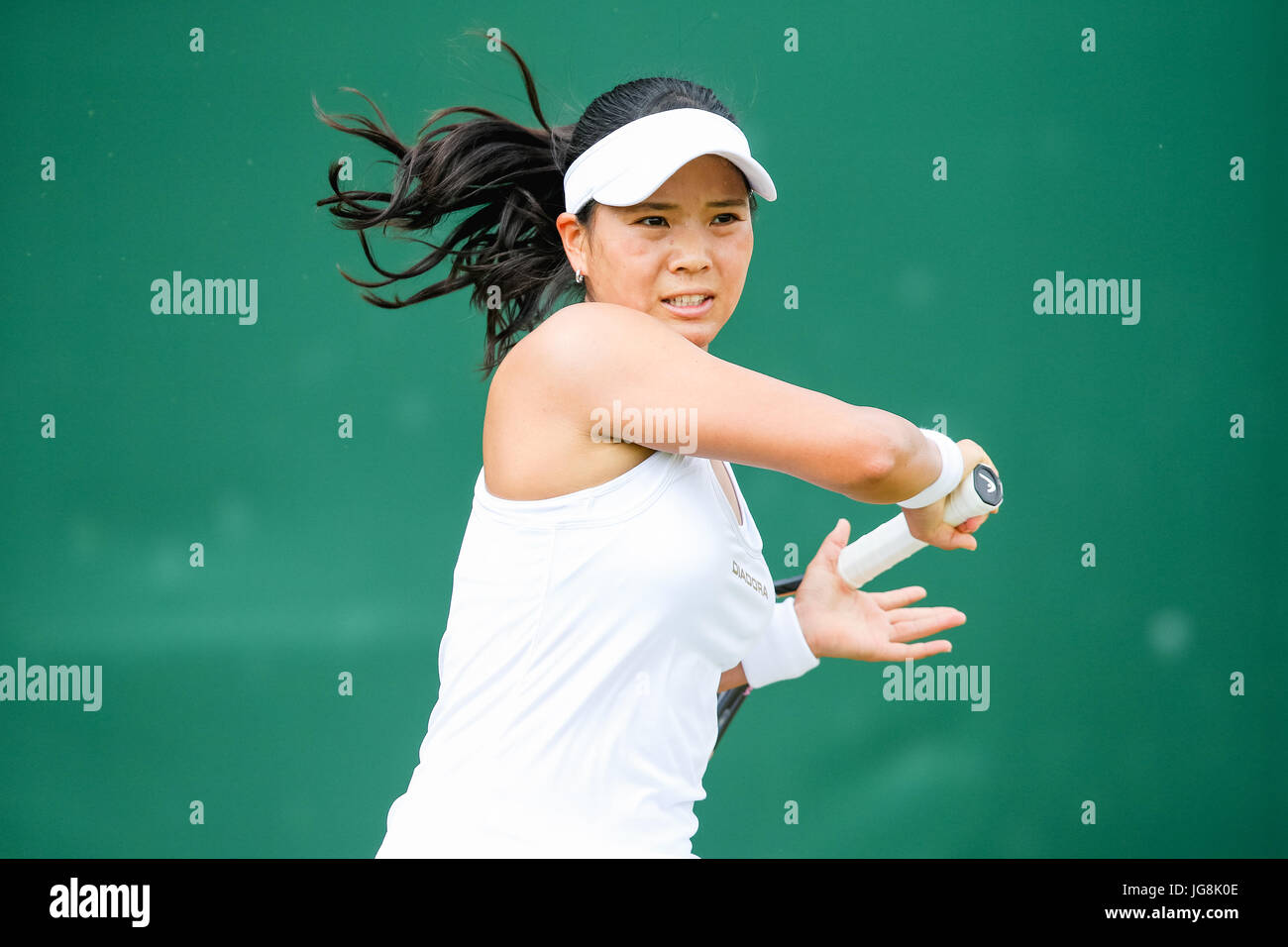 London, UK. 4th July, 2017. Risa Ozaki (JPN) Tennis : Risa Ozaki of Japan  during the Women's singles first round match of the Wimbledon Lawn Tennis  Championships against Denisa Allertova of the