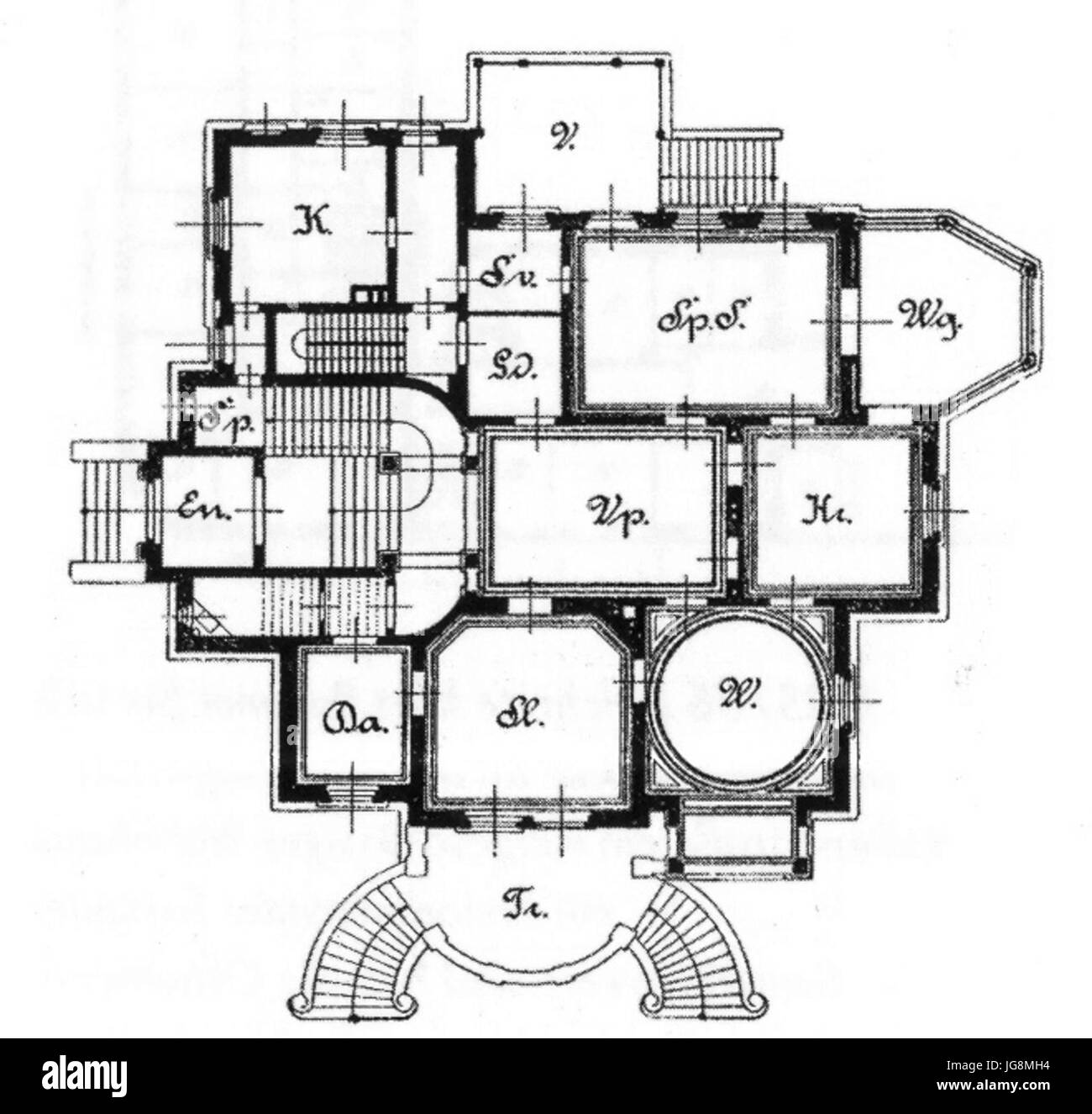 Villa Wölker Karl-Tauchnitz-Straße Nr. 15 oder 31 in Leipzig, erbaut 1888 Architekt Max Pommer, Grundriss Stock Photo