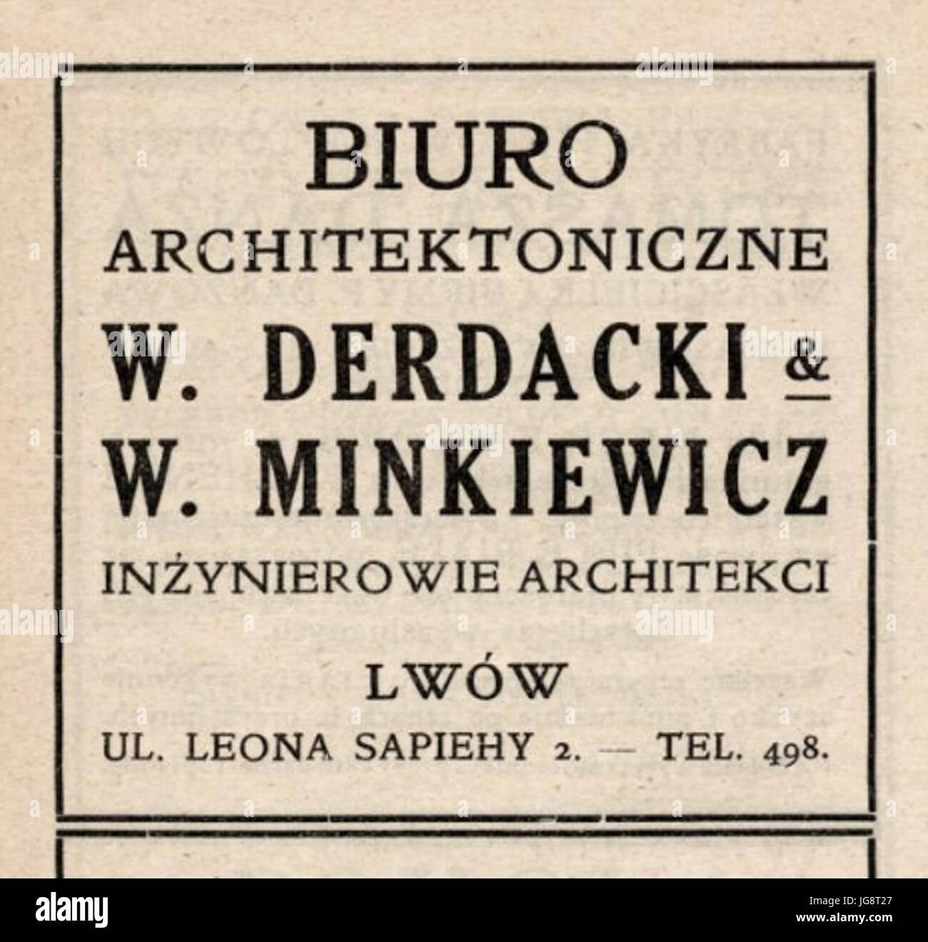 Władysław Derdacki Witold Minkiewicz advertisement 28Katalog wystawy architektury i wnętrz... 1912 s. 429 Stock Photo