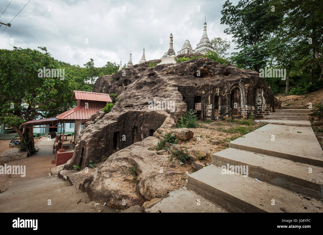 Po Win Daung Caves in Monywa district Sagaing region Northern Myanmar; a group of 950 caves carved into a cliff side, starting in 14th century. Stock Photo