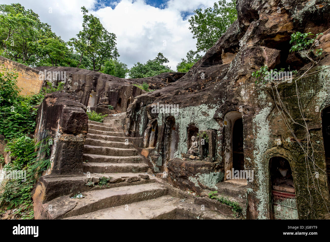 Po Win Daung Caves in Monywa district Sagaing region Northern Myanmar; a group of 950 caves carved into a cliff side, starting in 14th century. Stock Photo