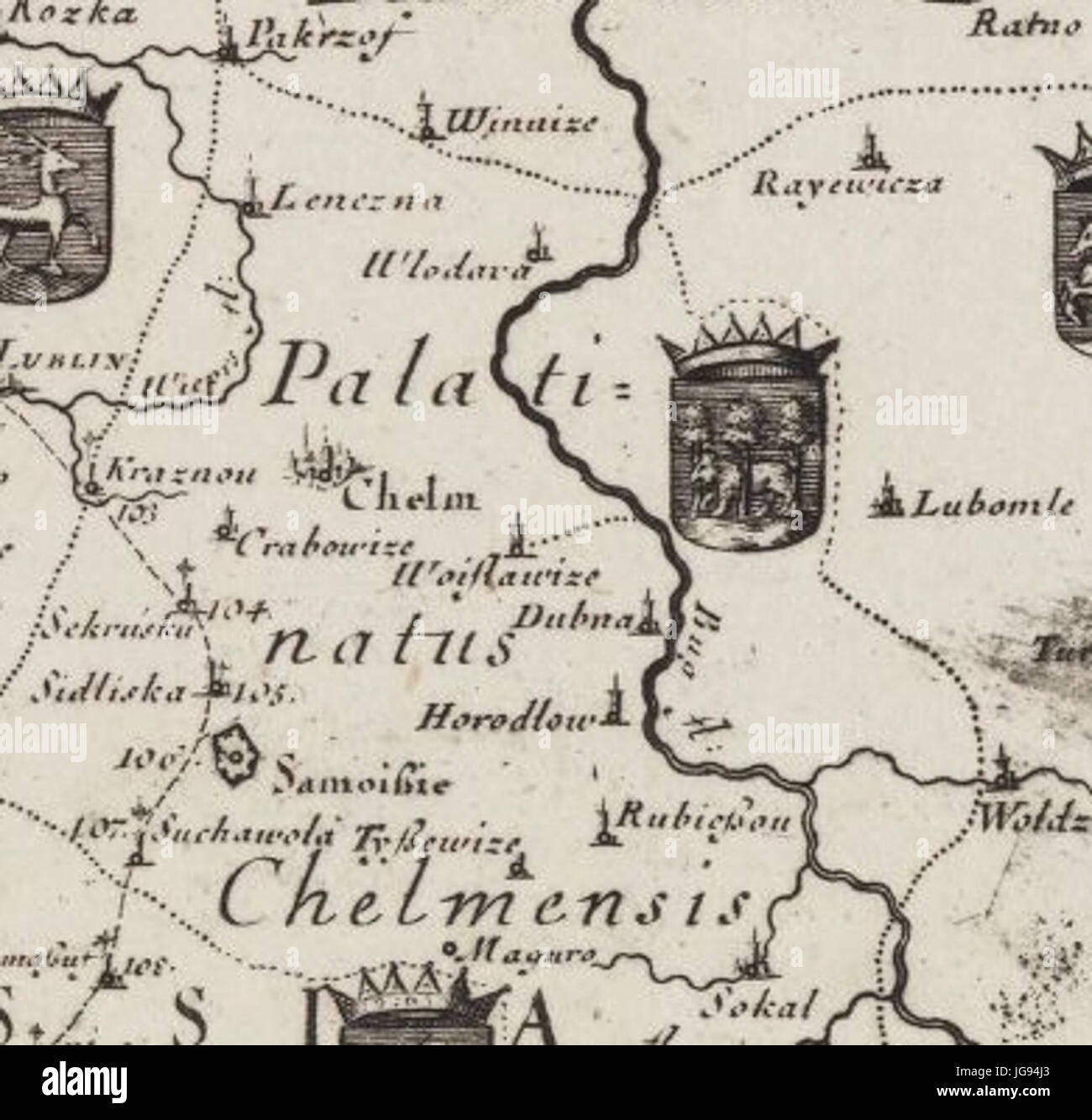 Ziemia chełmska na mapie E. I. Dahlberga z 1696 r. Stock Photo