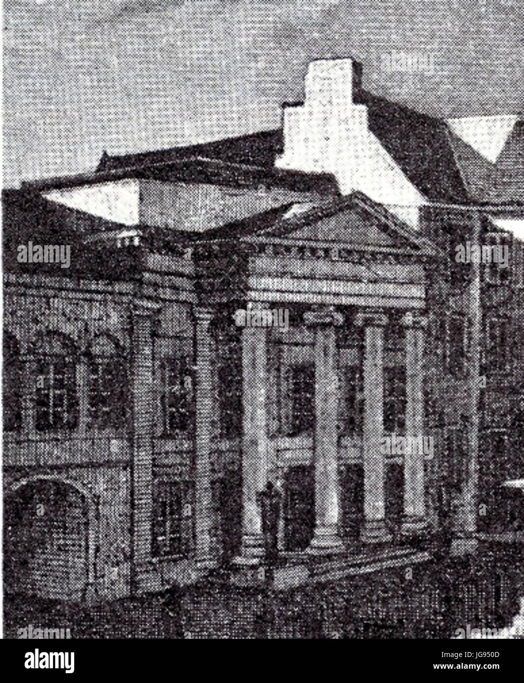 Zum Theater umgebautes Gießhaus in Düsseldorf Hauptfassade und Portikus mit vier ionischen Säulen Pläne Regierungsbauräte Vagedes 1831 bis 1832 Stock Photo