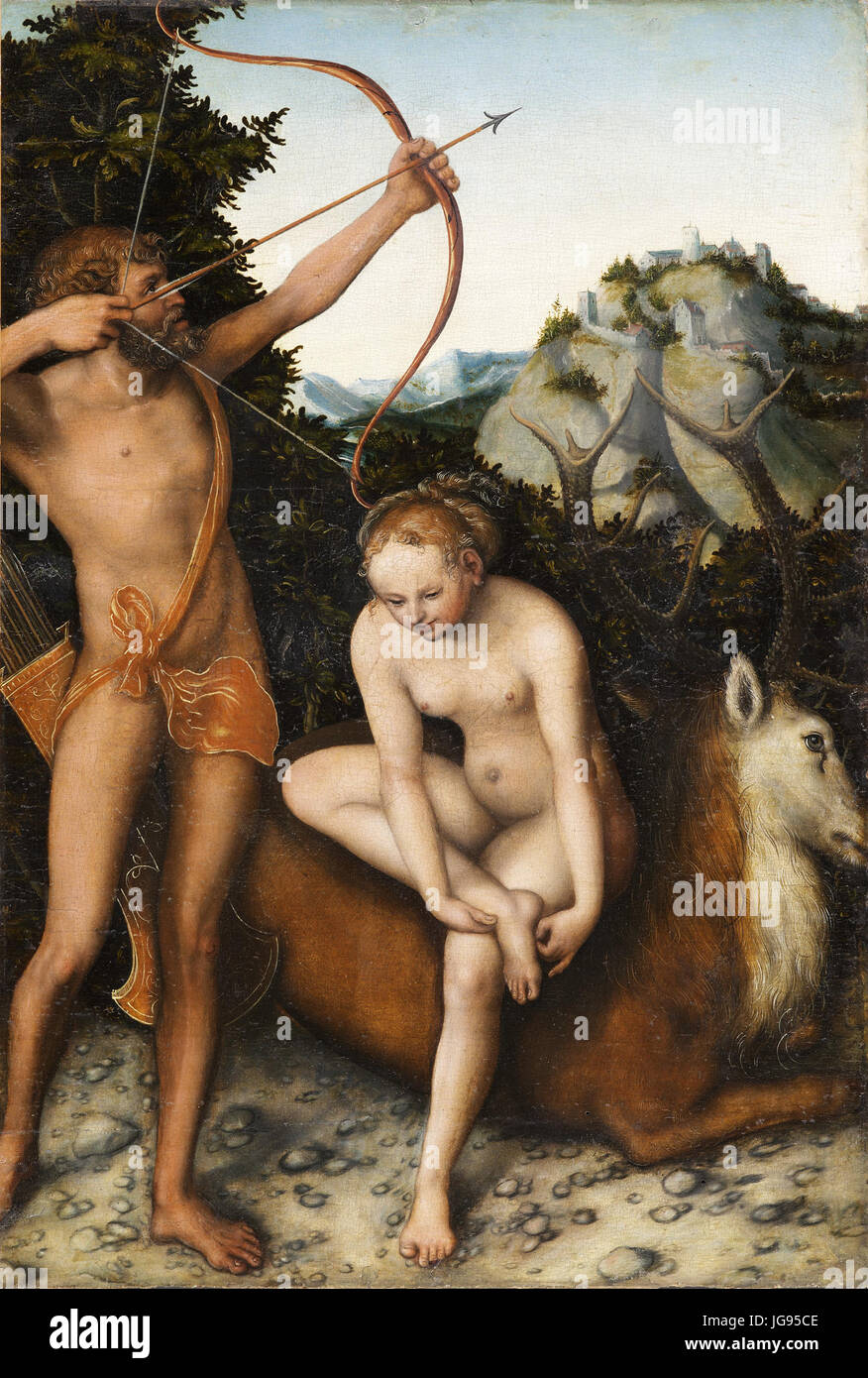 Lucas Cranach d.Ä. - Apollo und Diana (Musées royaux des Beaux-Arts de Belgique, Brussels) Stock Photo