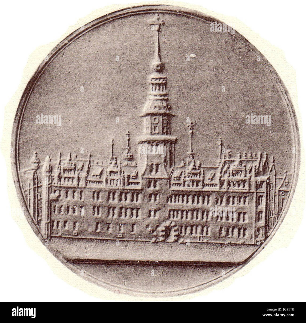 Medaille 1667 von Dürr und Omeis auf die Vollendung der Erhöhung des mit einem Glockenspiel ausgestatteten Dresdner Schlossturms Stock Photo