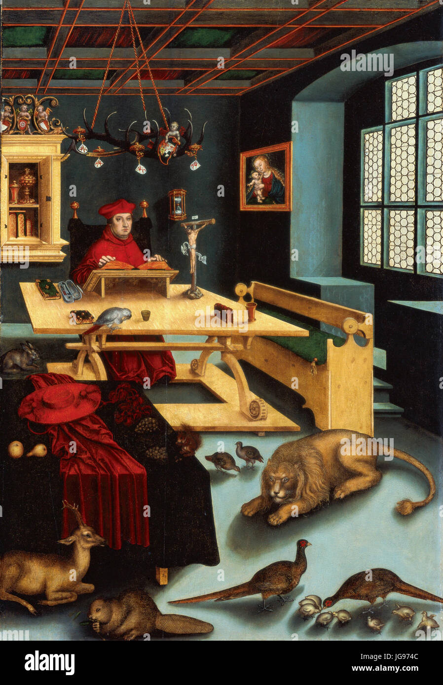 Lucas Cranach d.Ä. - Kardinal Albrecht von Brandenburg als Hieronymus im Gehäus Stock Photo