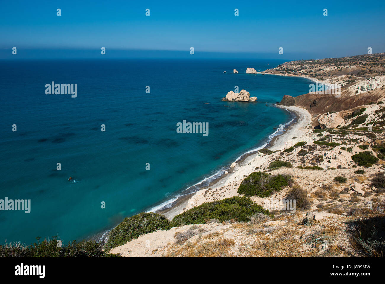Aphrodite's rock. Rocky coastline on the Mediterranean sea in Cyprus. Petra tou Roumiou is the Goddess Aphrodite's birthplace Stock Photo