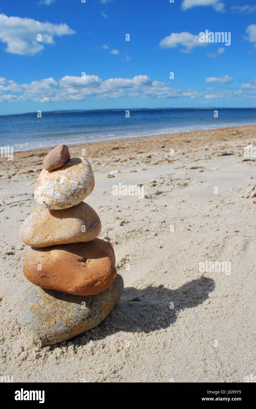 Stacked rocks on a beach near Bournemouth Stock Photo
