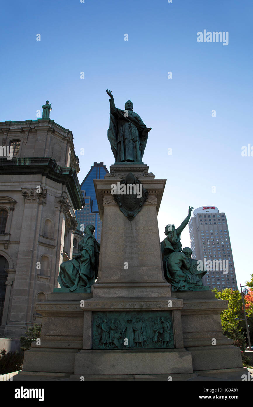 The Ignace Bourget Monument in Montreal, Canada. The memorial,by  Louis-Philippe Hébert stands in memory of th emonsignor who lived from 1798 to 1885. Stock Photo