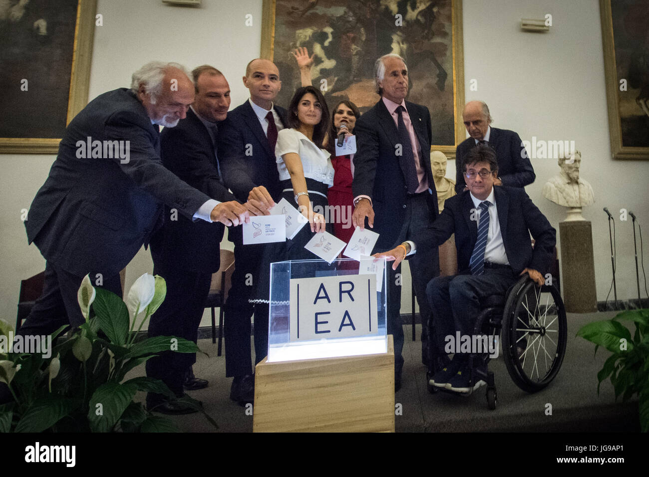 Rome, Italy. 03rd July, 2017. Mayor of Rome Virginia Raggi presentation to the press 'Rome Half Marathon Via Pacis', event promoted by Roma Capitale and the Pontifical Council for Culture the Dicastery of the Holy See, in colaboration with FIDAL-Italian Federation of Light Athletics - with the sponsorship of CONI and IC Credit: Andrea Ronchini/Pacific Press/Alamy Live News Stock Photo