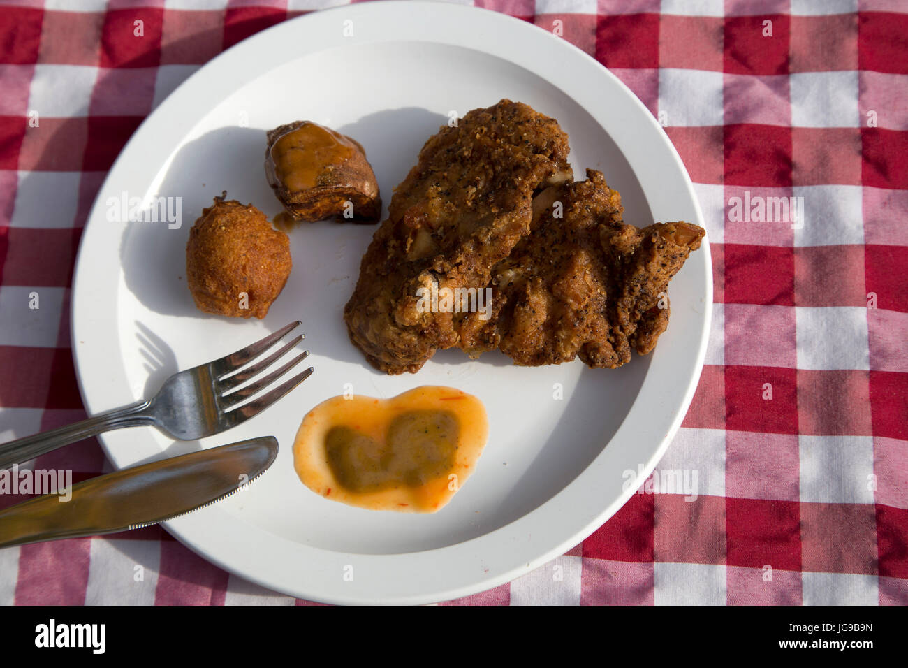 Spicy deepfried chicken served in in Montreal, Canada. The chicked in