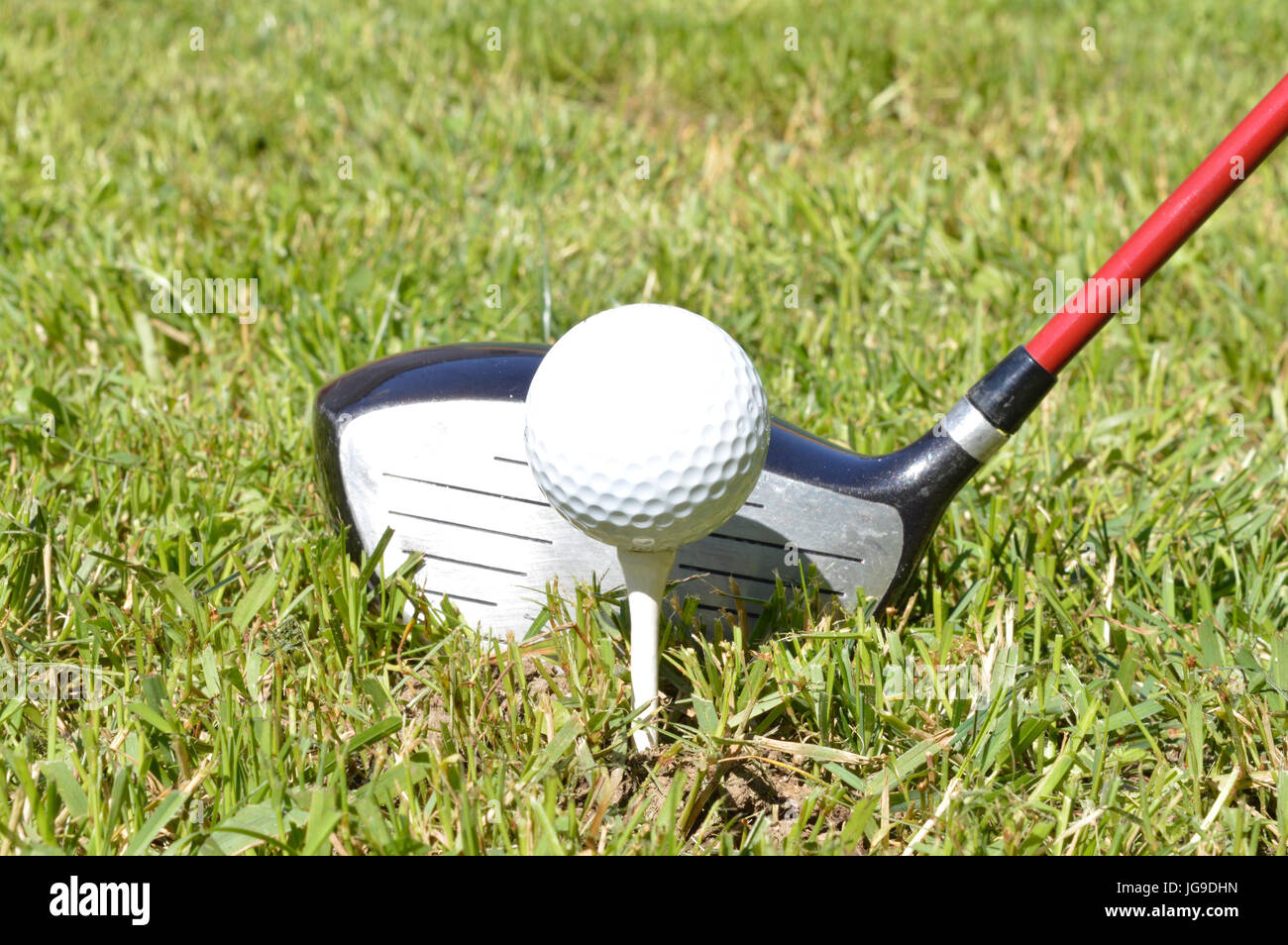 Golfer hitting ball off Tee using a Driver or 1 Wood Stock Photo Alamy
