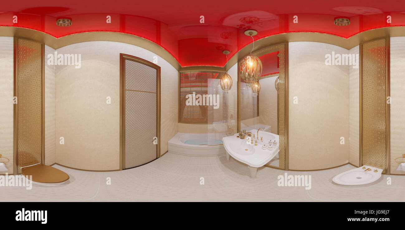 3d illustration 360 degrees panorama bathroom Stock Photo