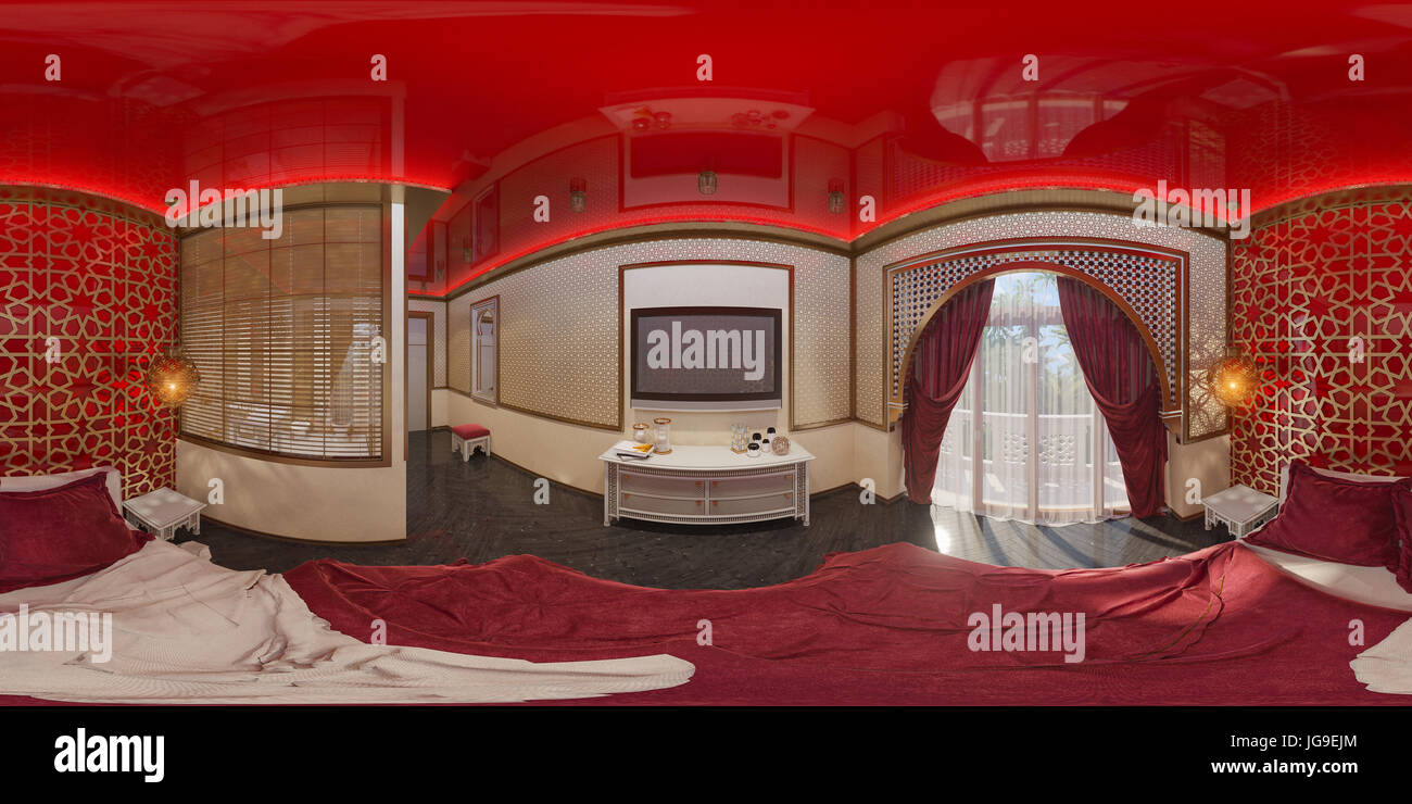 3d illustration 360 degrees panorama bedroom Stock Photo