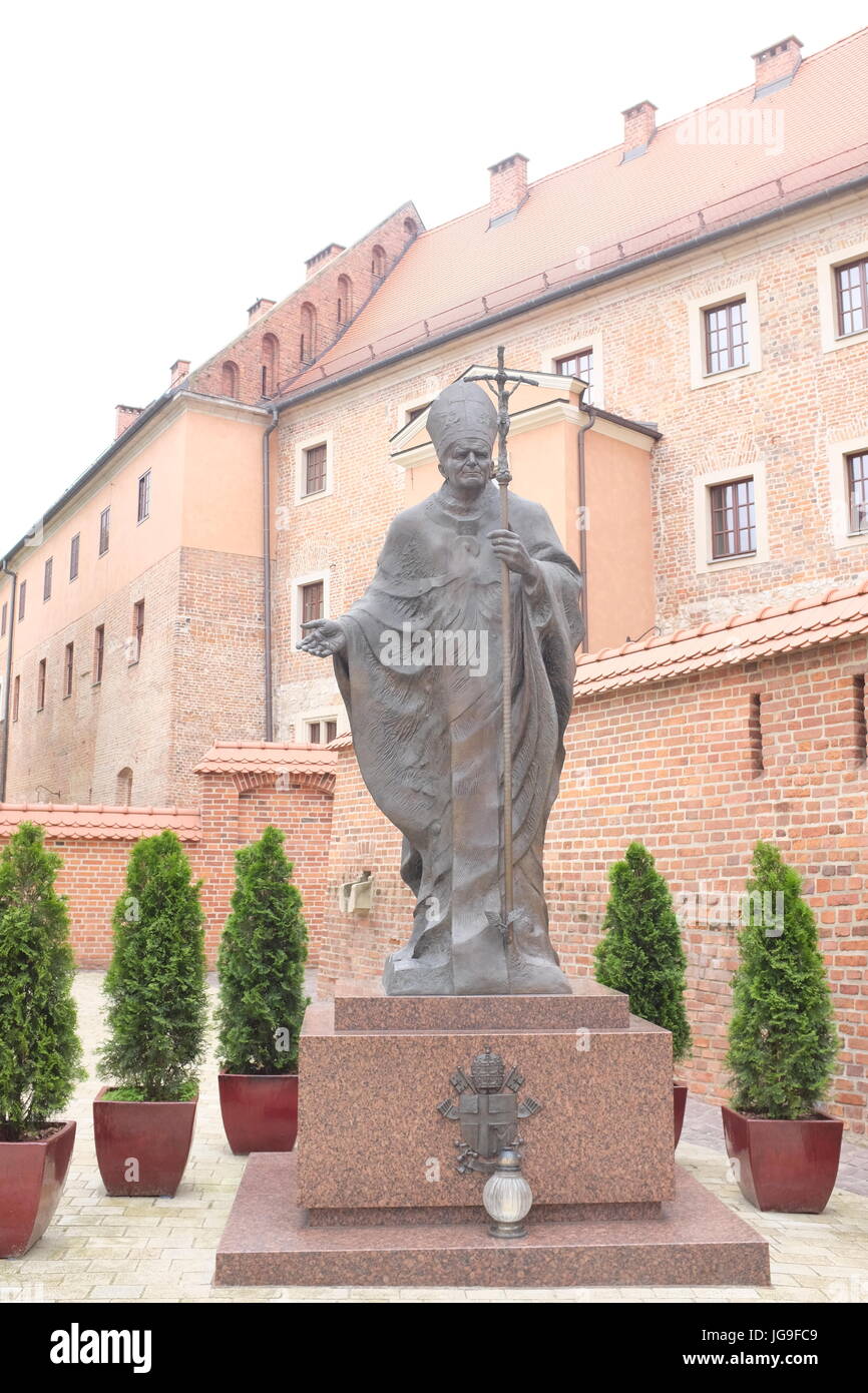 Statue of Pope John Paul II, Cathedral Museum, Wawel Castle, Kraków, Poland Stock Photo