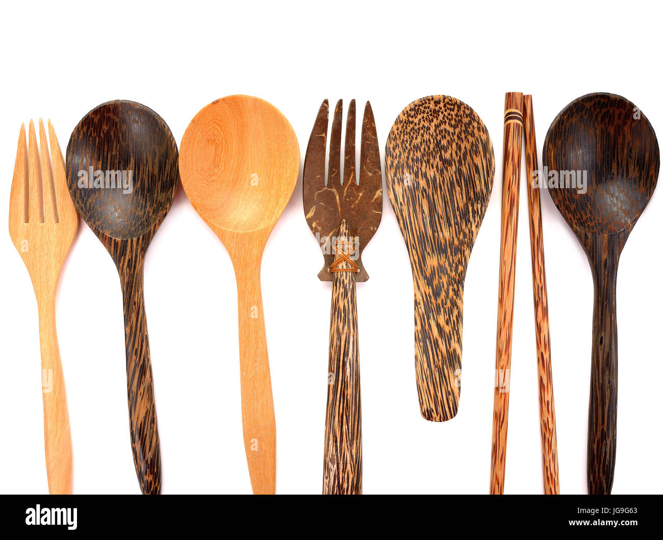A collection of wooden kitchen utensils isolated on white Stock Photo ...