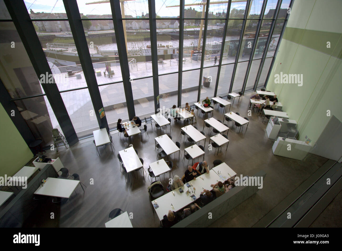 Riverside Museum Glasgow interior cafe shot from above Stock Photo