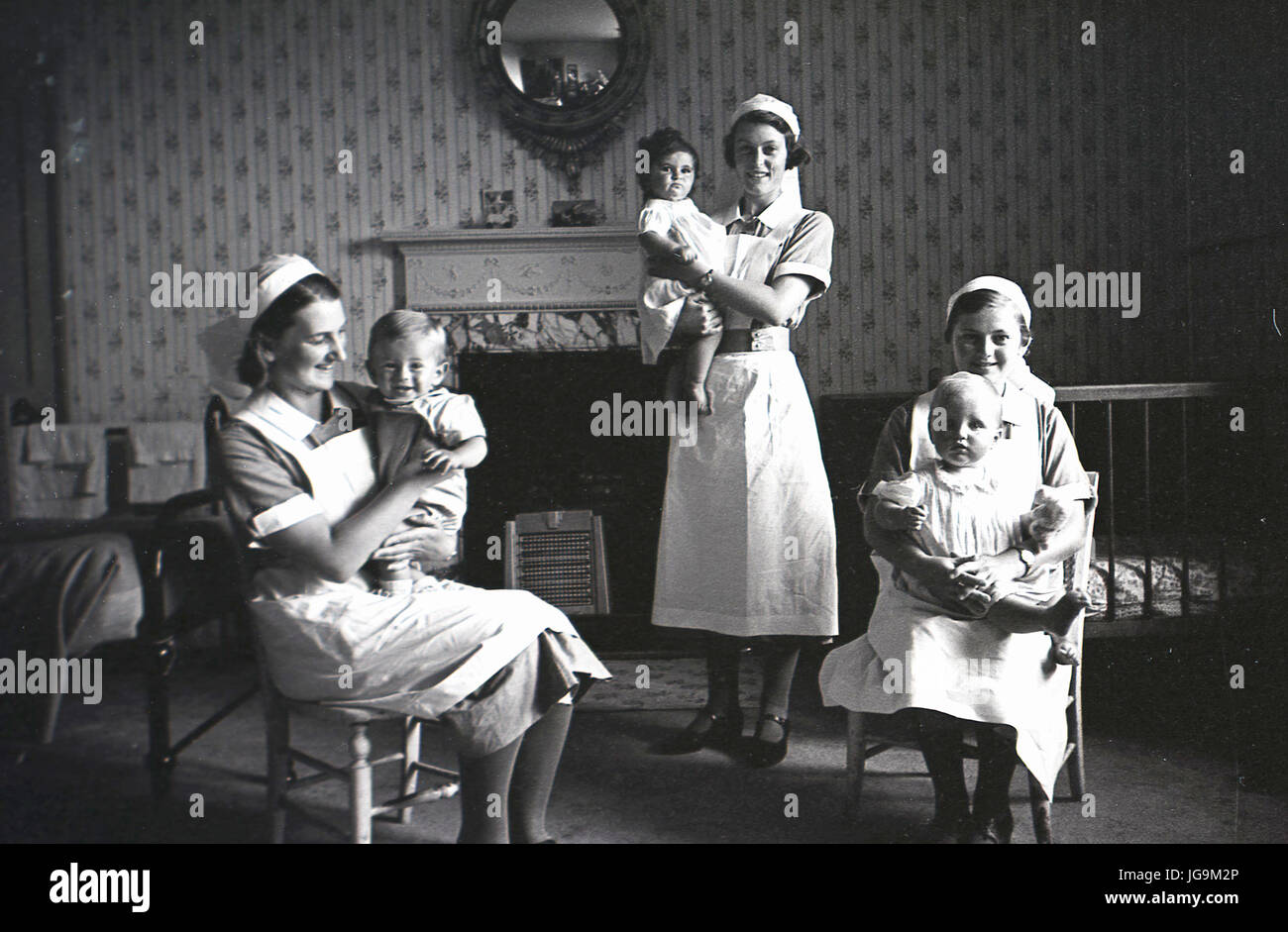 940, England, wartime, newly evacuateed infant children in prams being