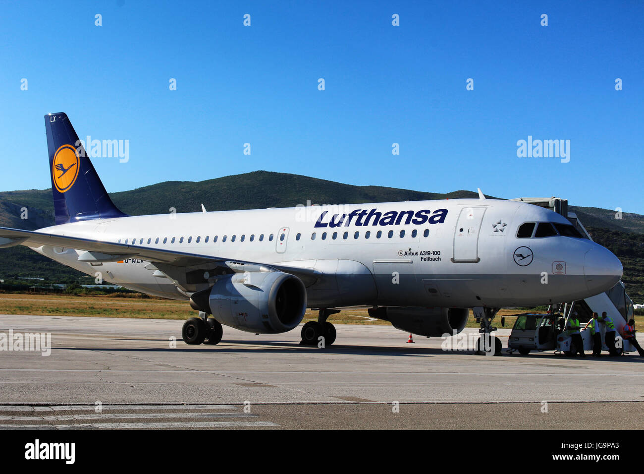 SPLIT/CROATIA - 29 JUNE 2017: Lufthansa Airbus A319 aircraft parked at Split Airport Stock Photo