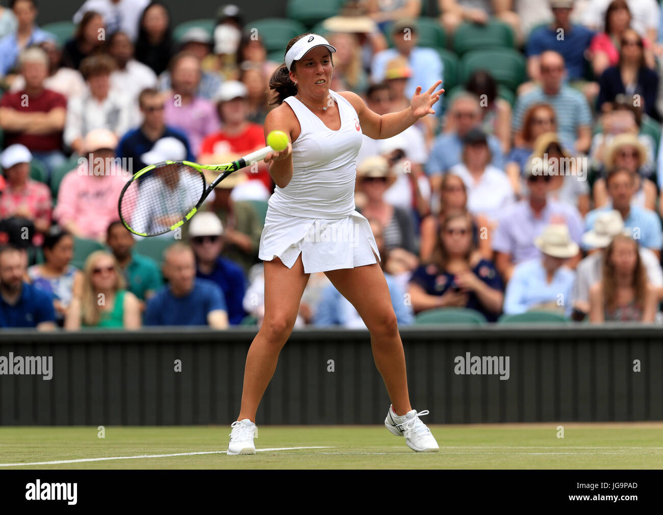 Irina Falconi in action against Angelique Kerber on day two of the Wimbledon Championships at The All England Lawn Tennis and Croquet Club, Wimbledon. Stock Photo