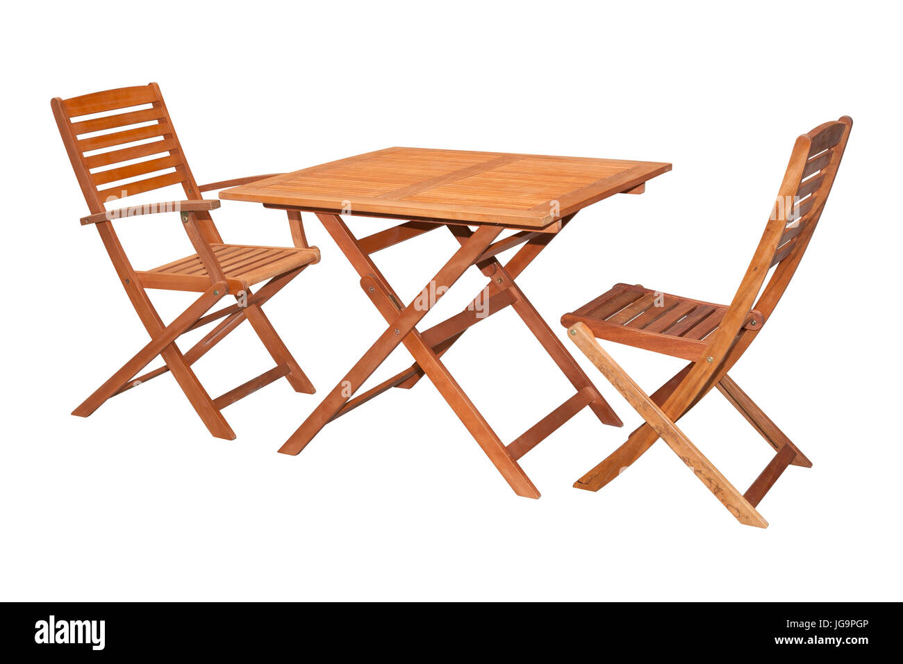 Set Of Folding Wooden Garden Furniture Table And Chairs Isolated On White And With Clipping Path Stock Photo Alamy