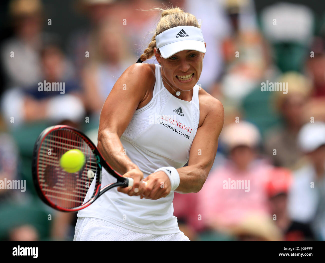 Angelique Kerber in action against Irina Falconi on day two of the Wimbledon Championships at The All England Lawn Tennis and Croquet Club, Wimbledon. Stock Photo