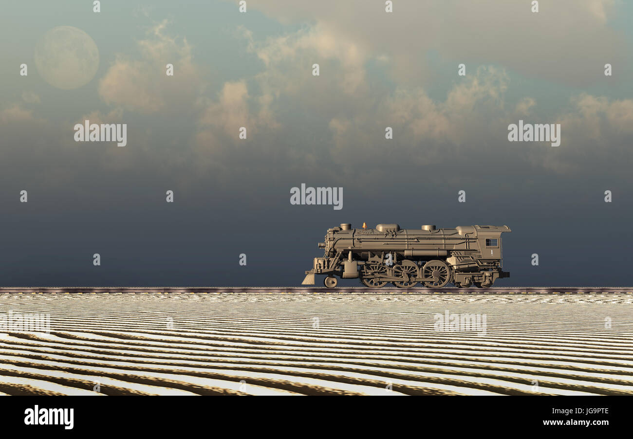 A Steam Train & Stormy Sky Stock Photo