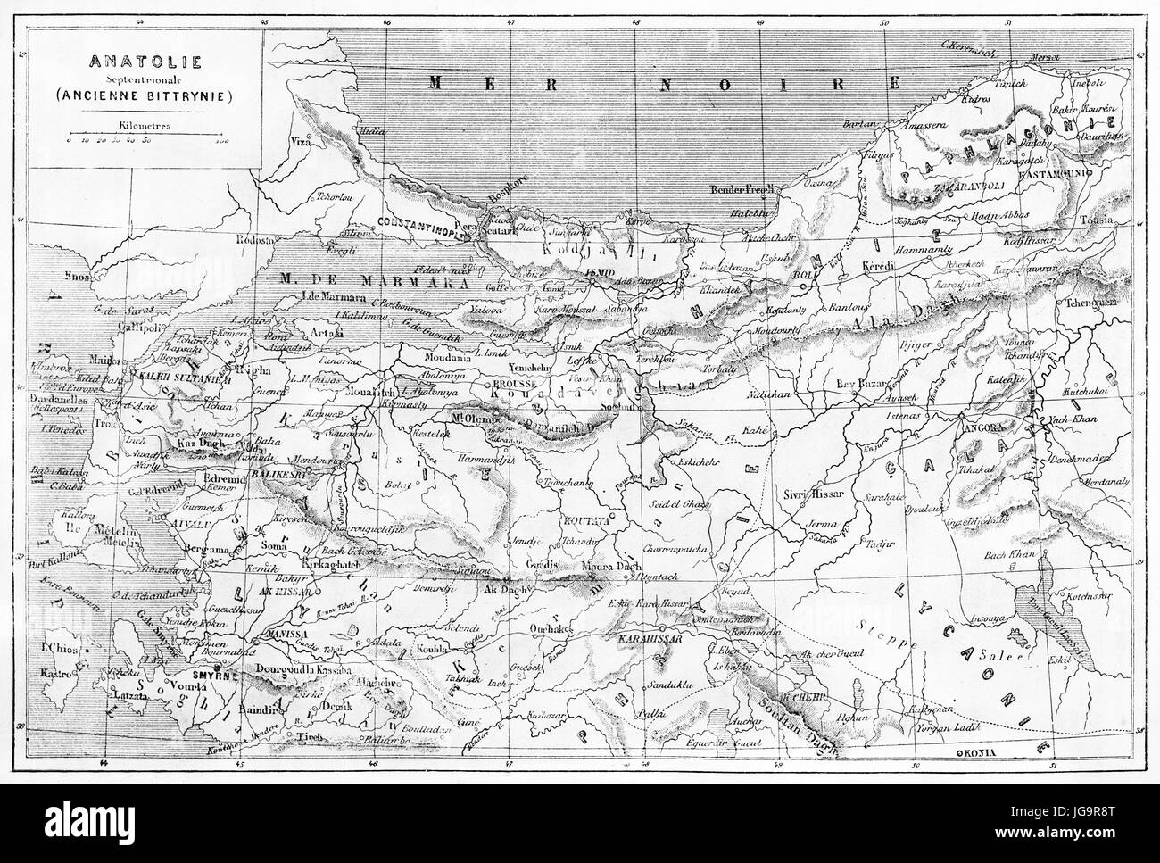 Anatolia old map. Created by Vuillemin, Erhard and Bonaparte, published on Le Tour du Monde, Paris, 1861 Stock Photo