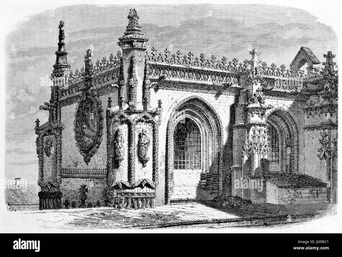 Old view of Sala do Capitulo (Chaptershouse) in the Monastery of Batalha, Portugal. Created by Therond after photo of Léfevre, published on Le Tour du Stock Photo