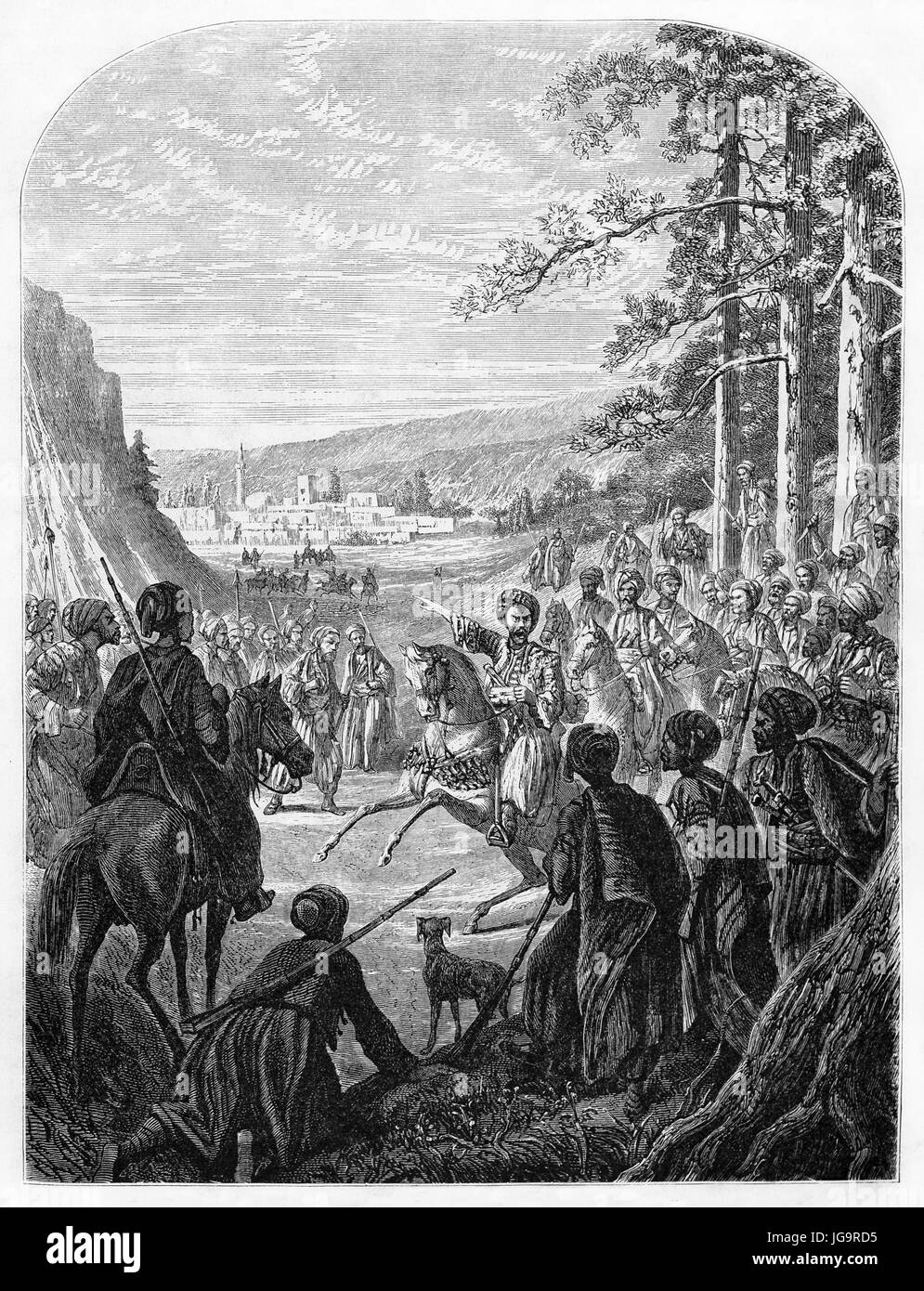 Old illustration of Druze people in Deyr el Qamar, south-central Lebanon. Created by Grandsire after Spoll, published on Le Tour du Monde, Paris, 1861 Stock Photo