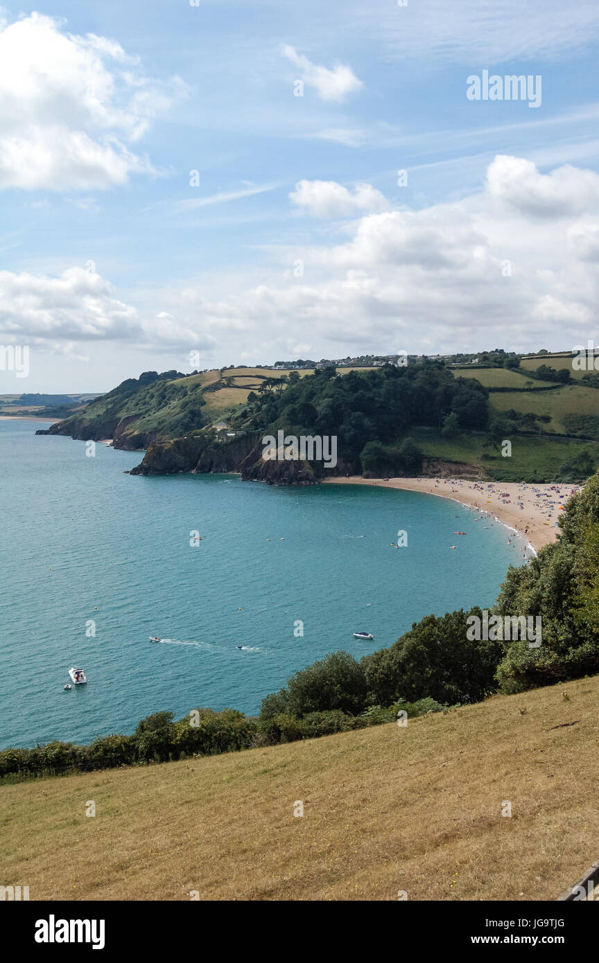 Looking down at Blackpool Sands beach near Dartmouth in South Devon. Stock Photo